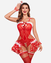 Christmas Red Lace Bodysuit with Stockings